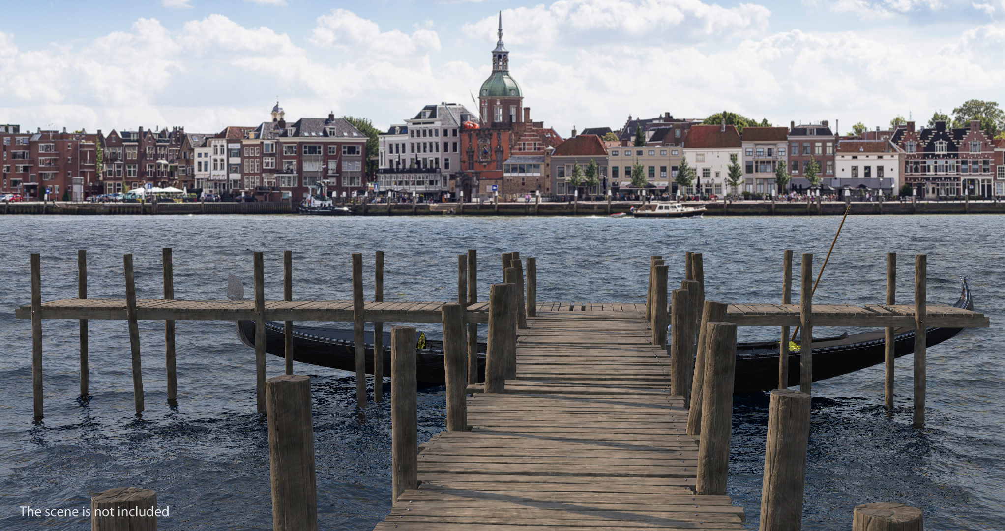 3D Wooden Old Pier with Gondola model