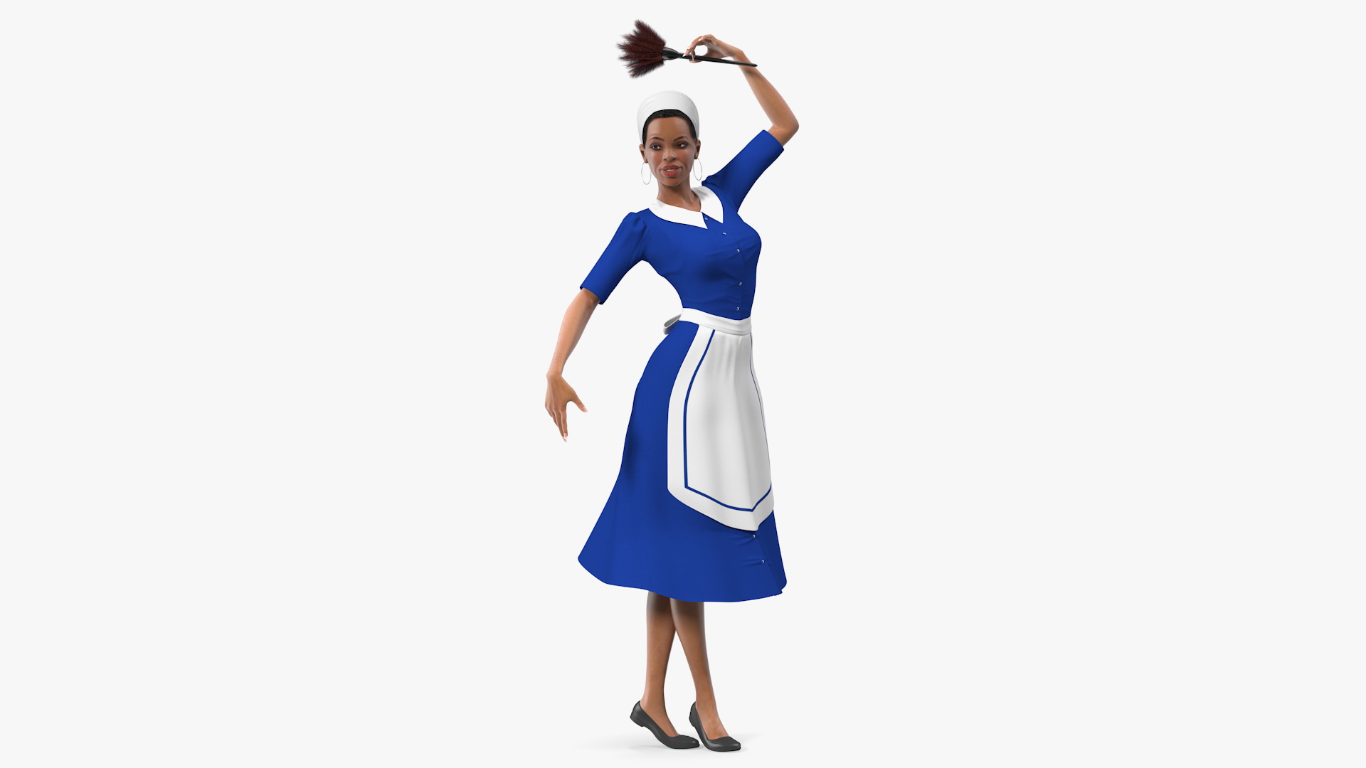 3D model Light Skin Black Maid Standing Pose