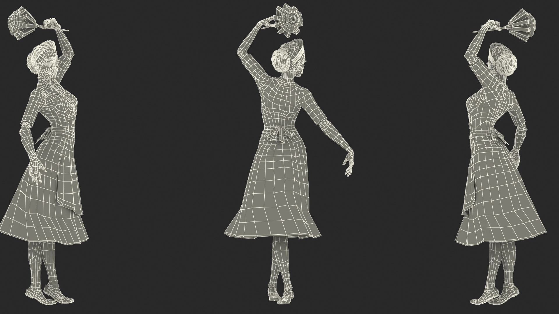 3D model Light Skin Black Maid Standing Pose