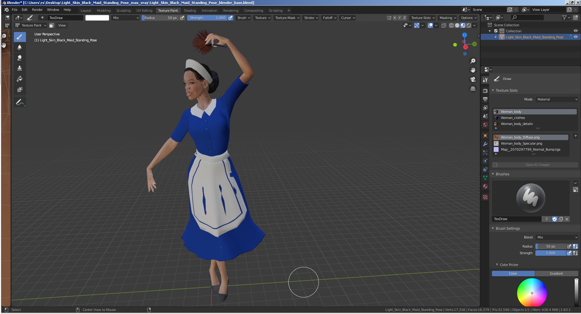 3D model Light Skin Black Maid Standing Pose