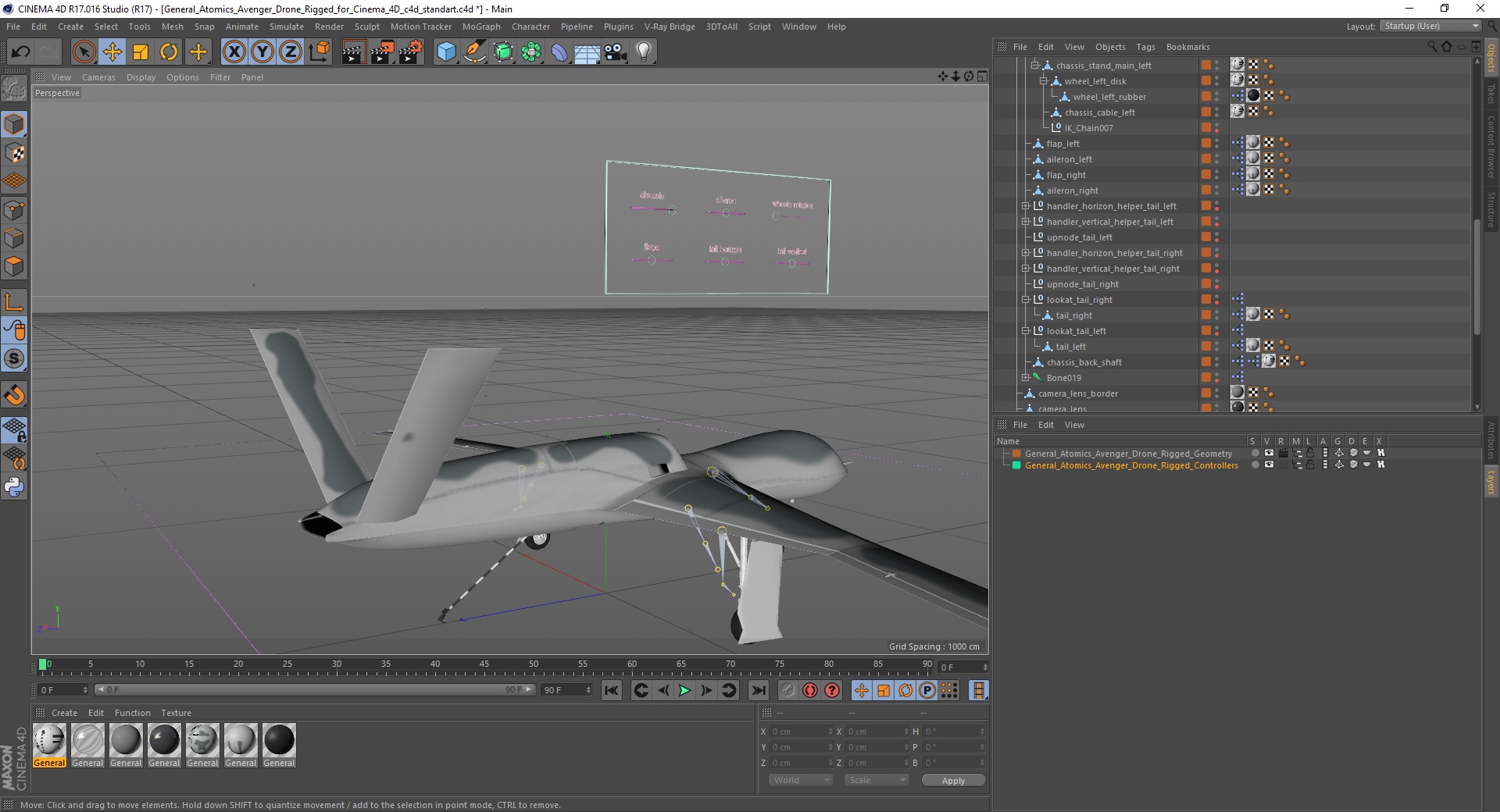 3D model General Atomics Avenger Drone Rigged for Cinema 4D