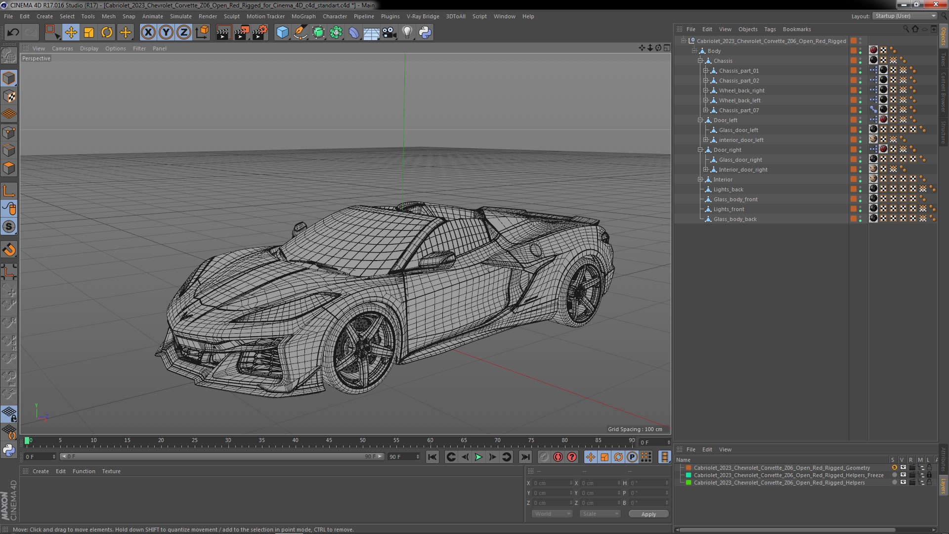 Cabriolet 2023 Chevrolet Corvette Z06 Open Red Rigged for Cinema 4D 3D