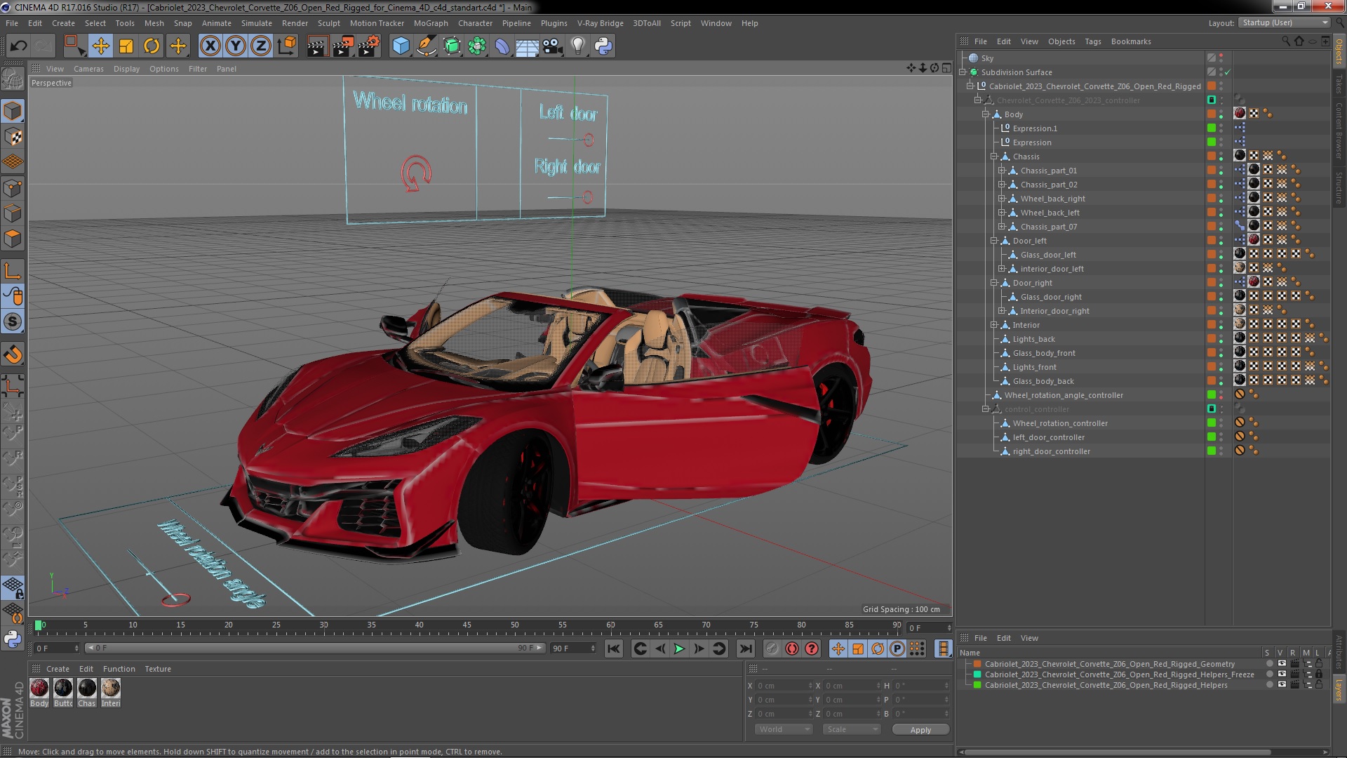 Cabriolet 2023 Chevrolet Corvette Z06 Open Red Rigged for Cinema 4D 3D