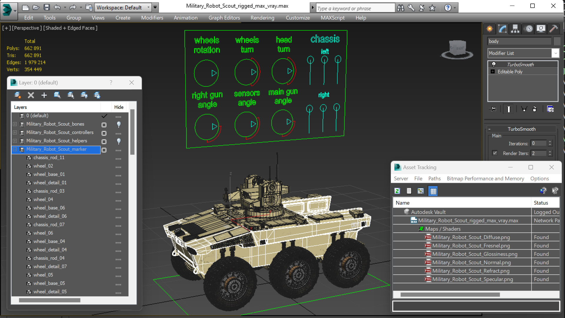 3D Military Robot Scout Rigged for Maya