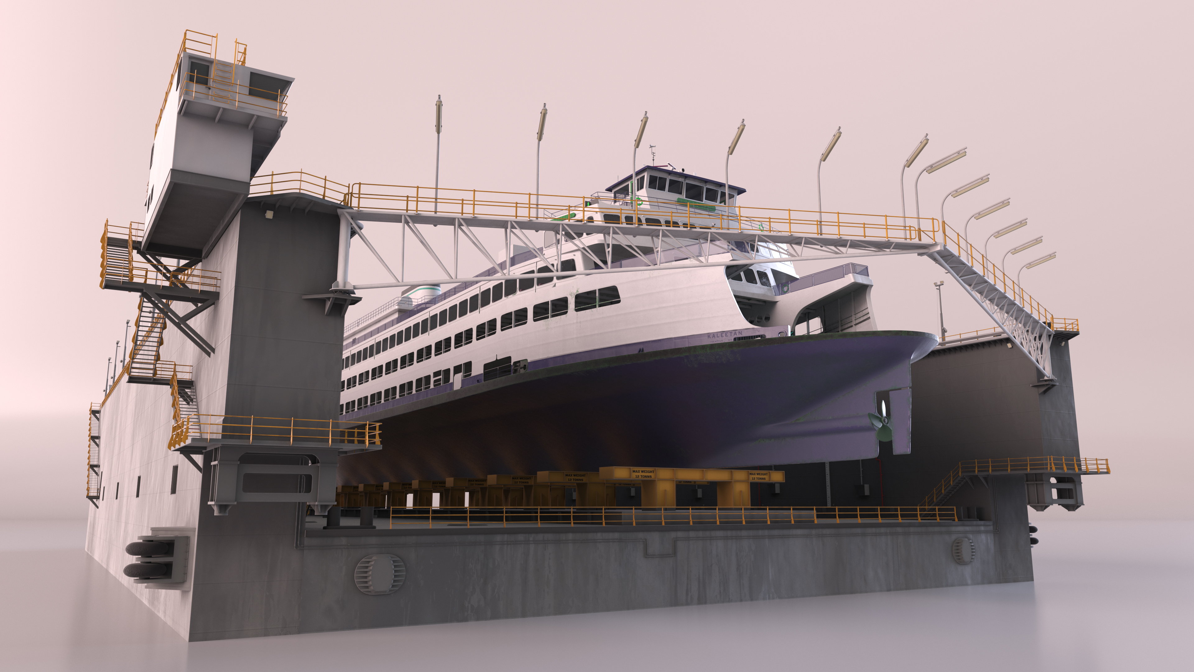 3D model Large Ship in Floating Drydock