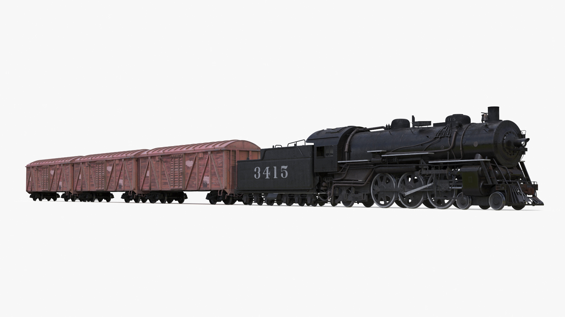 3D model Steam Engine with Freight Cars