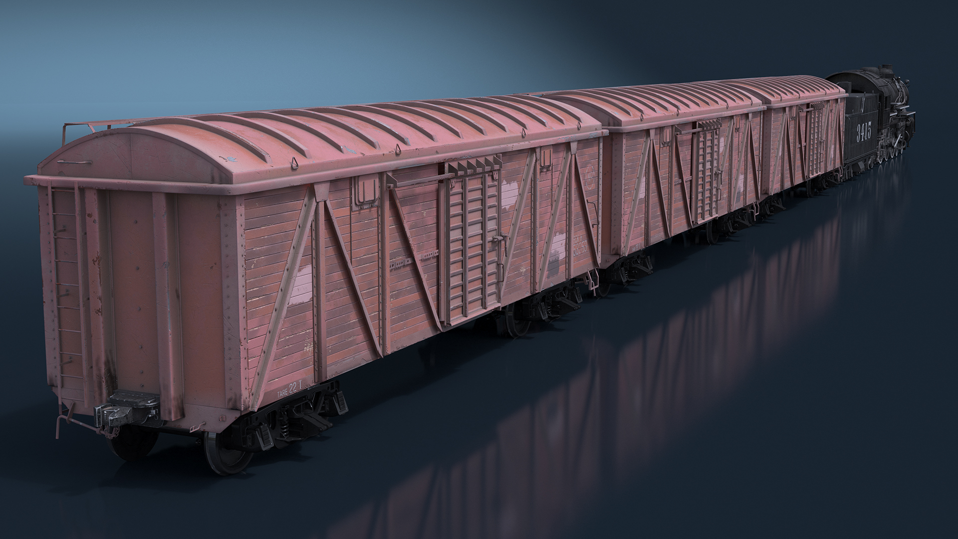 3D model Steam Engine with Freight Cars
