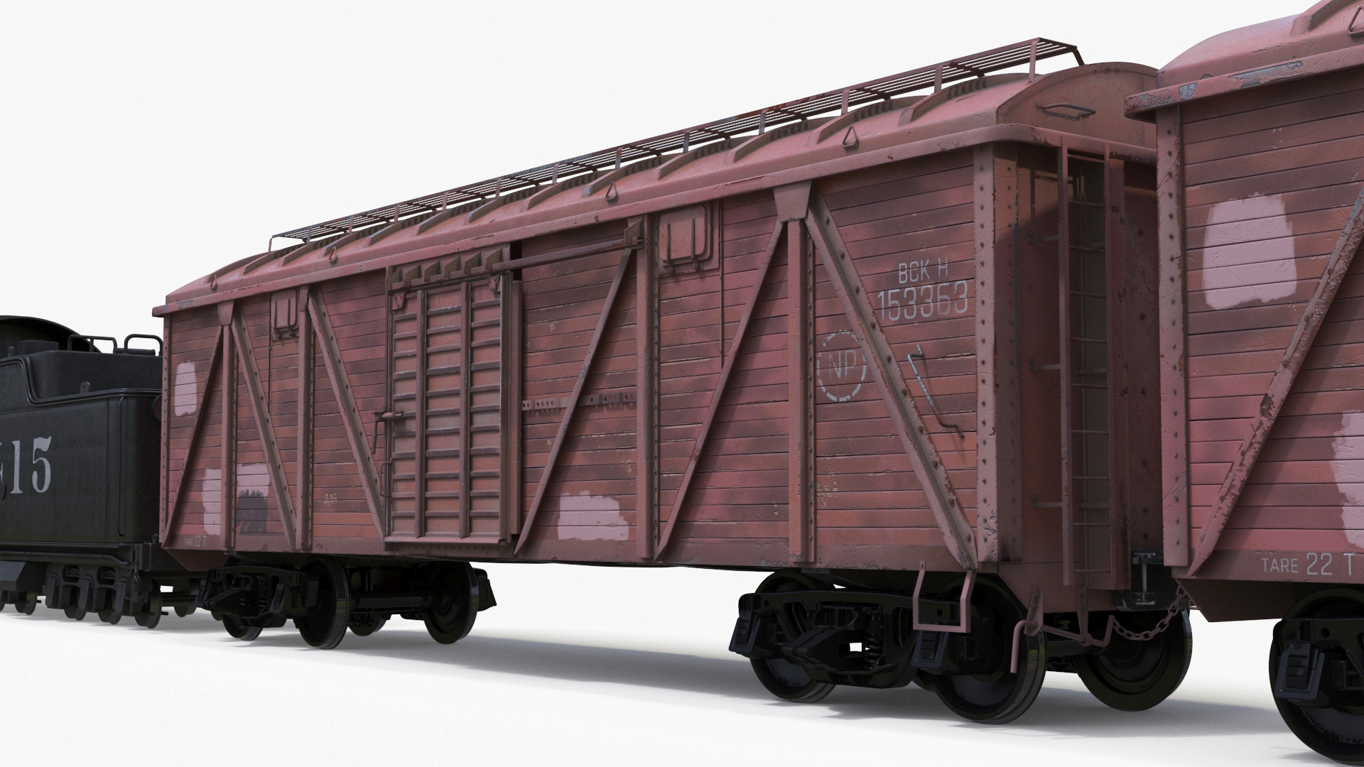 3D model Steam Engine with Freight Cars