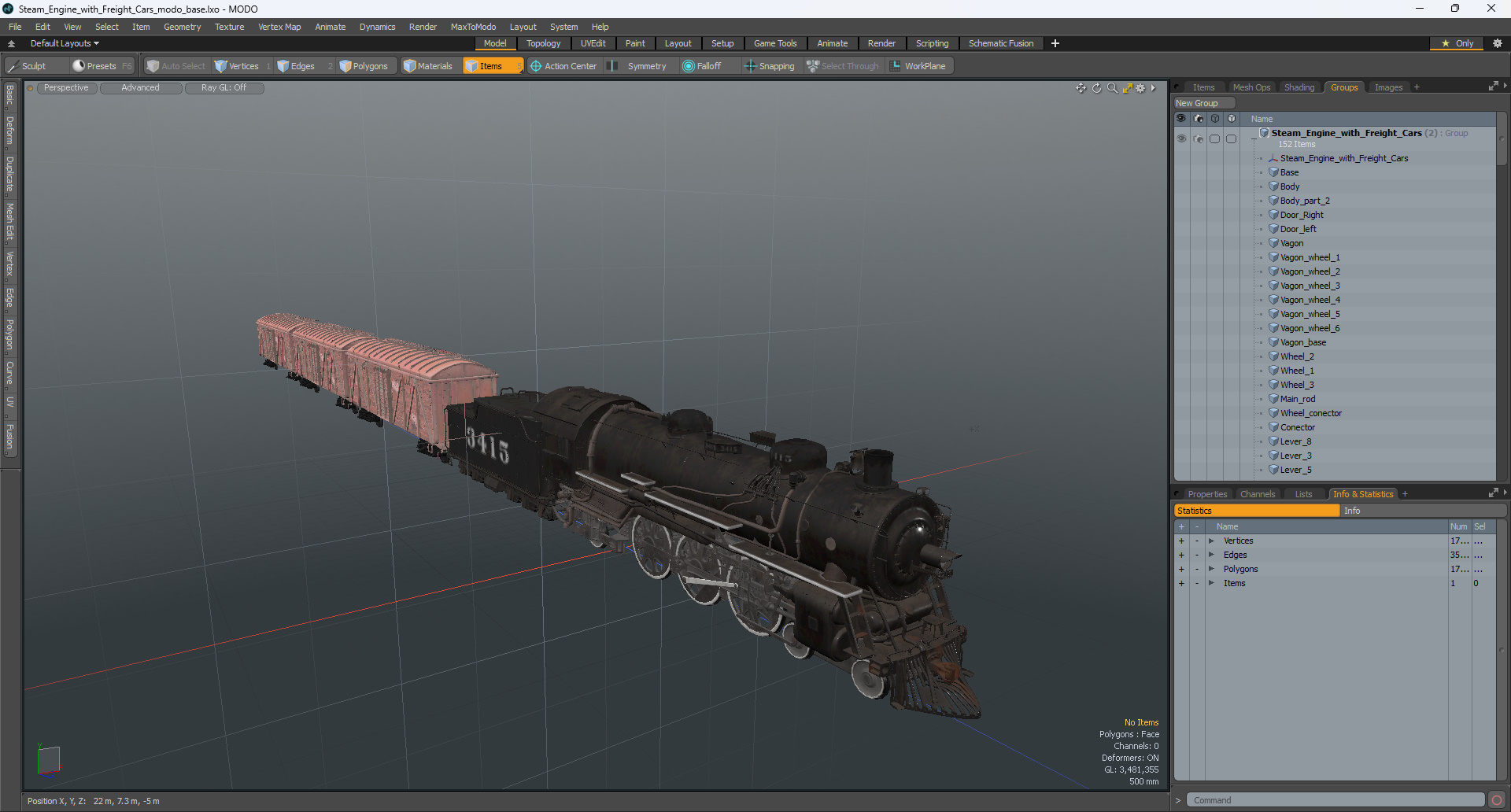 3D model Steam Engine with Freight Cars