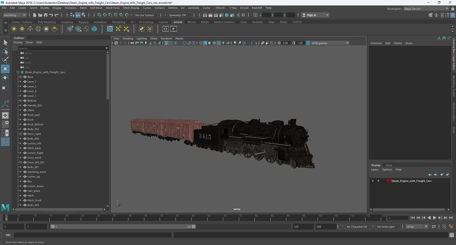 3D model Steam Engine with Freight Cars