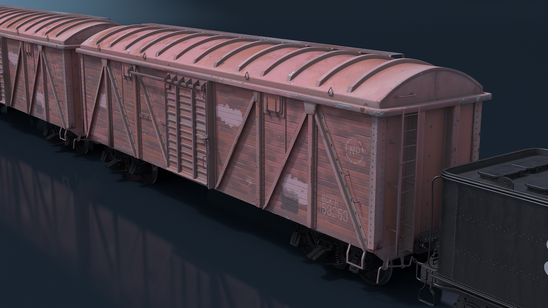3D model Steam Engine with Freight Cars