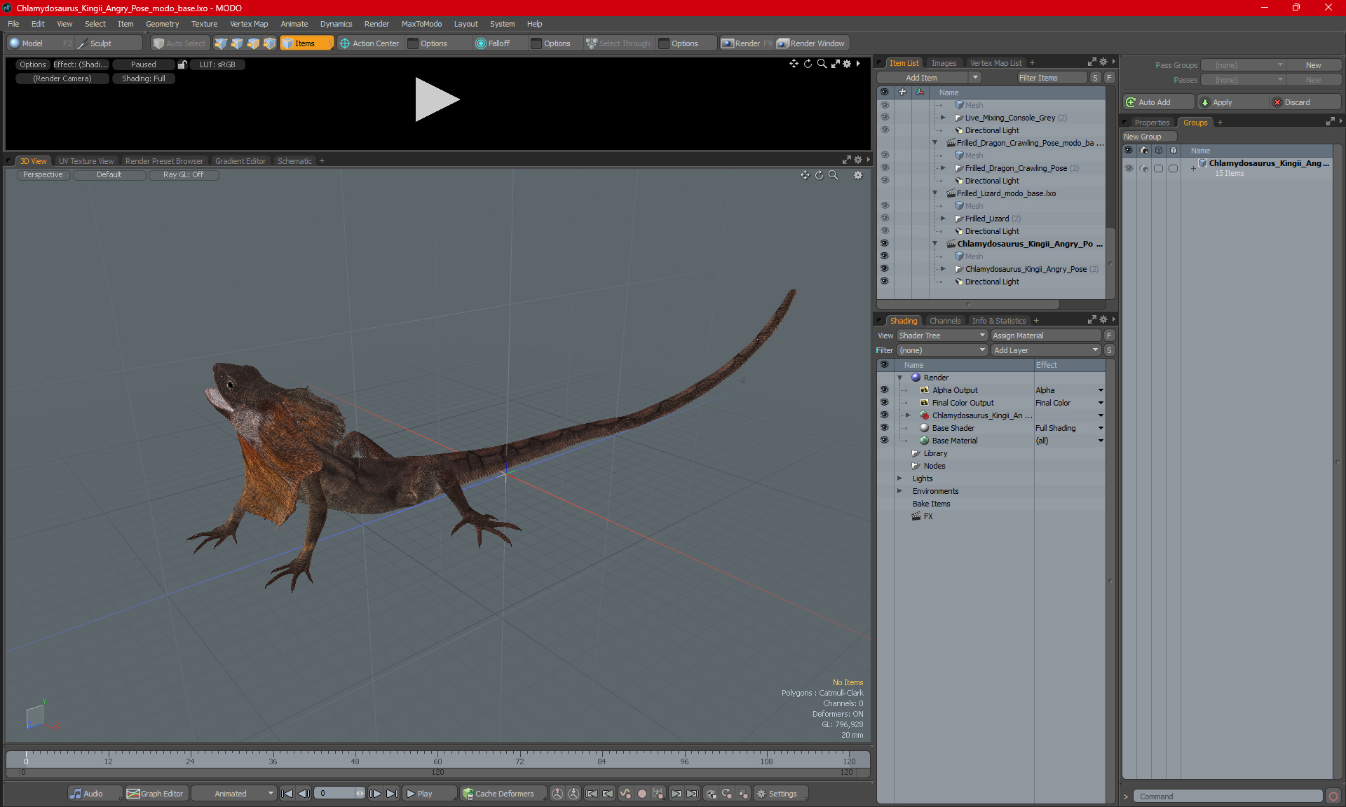 Chlamydosaurus Kingii Angry Pose 3D