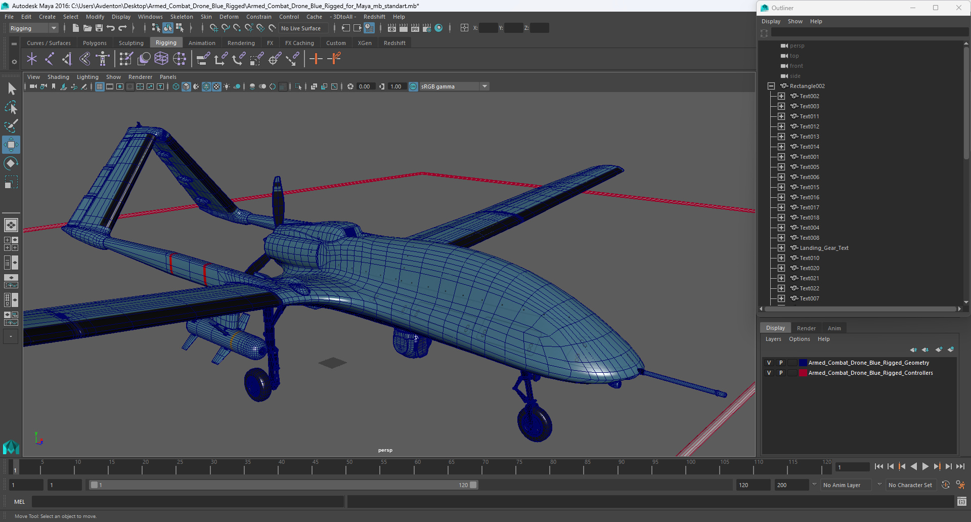 Armed Combat Drone Blue Rigged for Maya 3D model