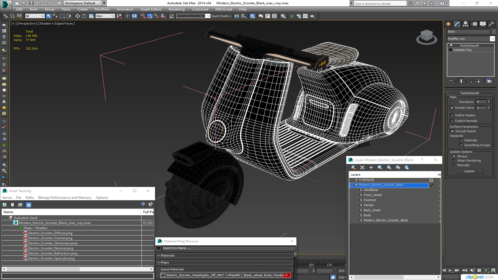 Modern Electric Scooter Black 3D model