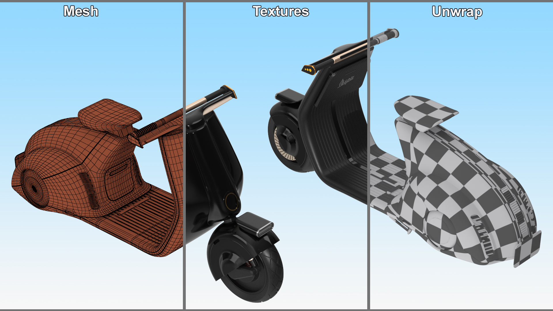 Modern Electric Scooter Black 3D model