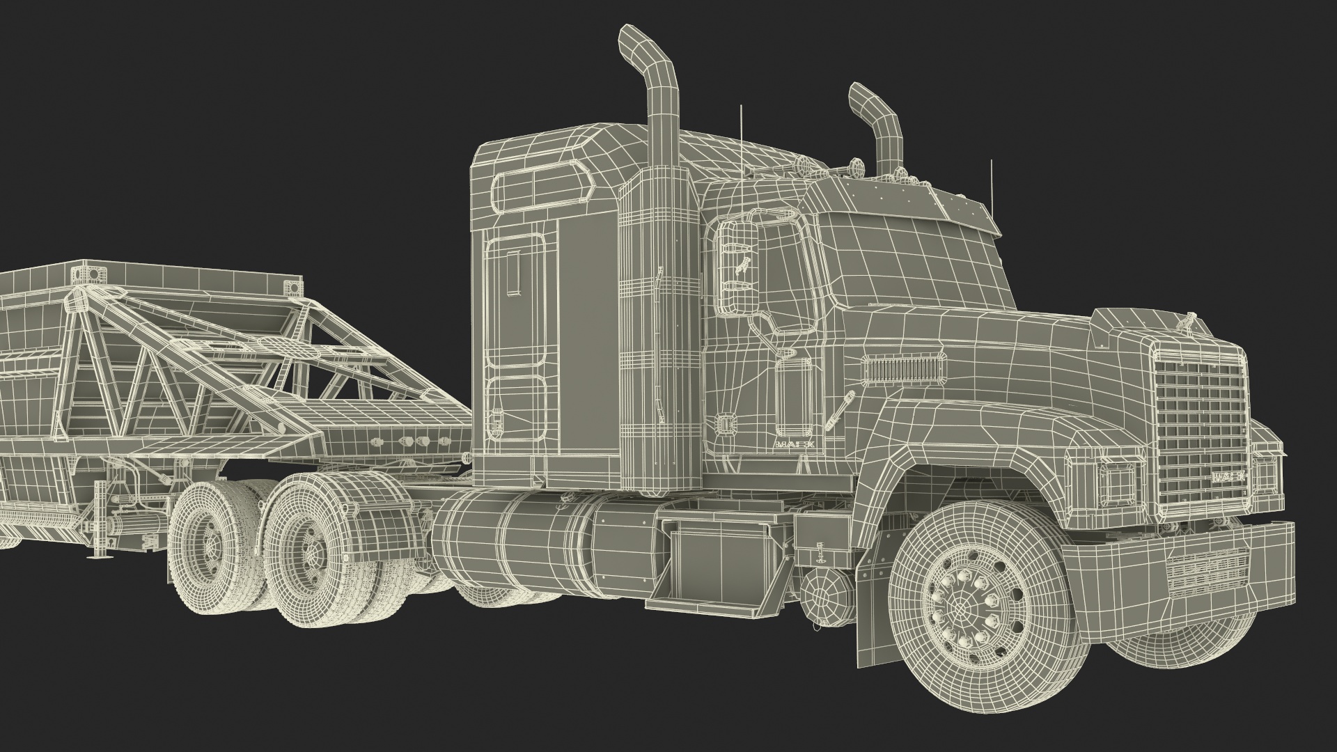 3D Mack CHU613 Truck with Manac Bottom Dump Trailer model