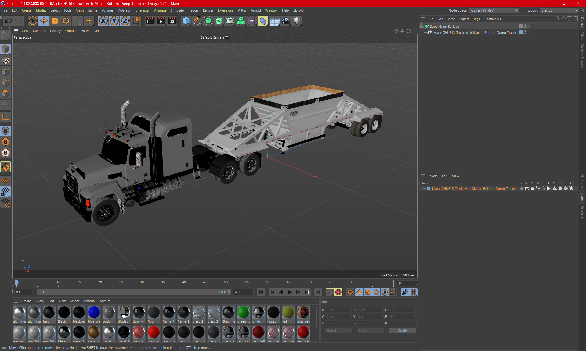 3D Mack CHU613 Truck with Manac Bottom Dump Trailer model