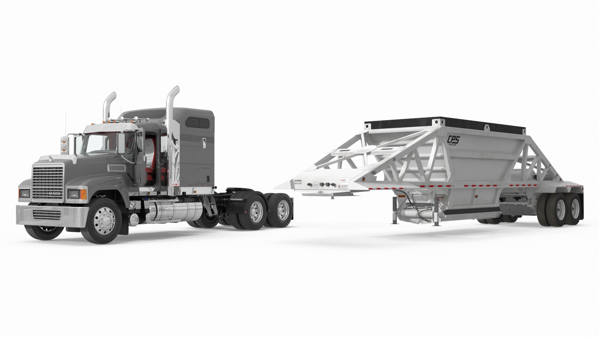 3D Mack CHU613 Truck with Manac Bottom Dump Trailer model