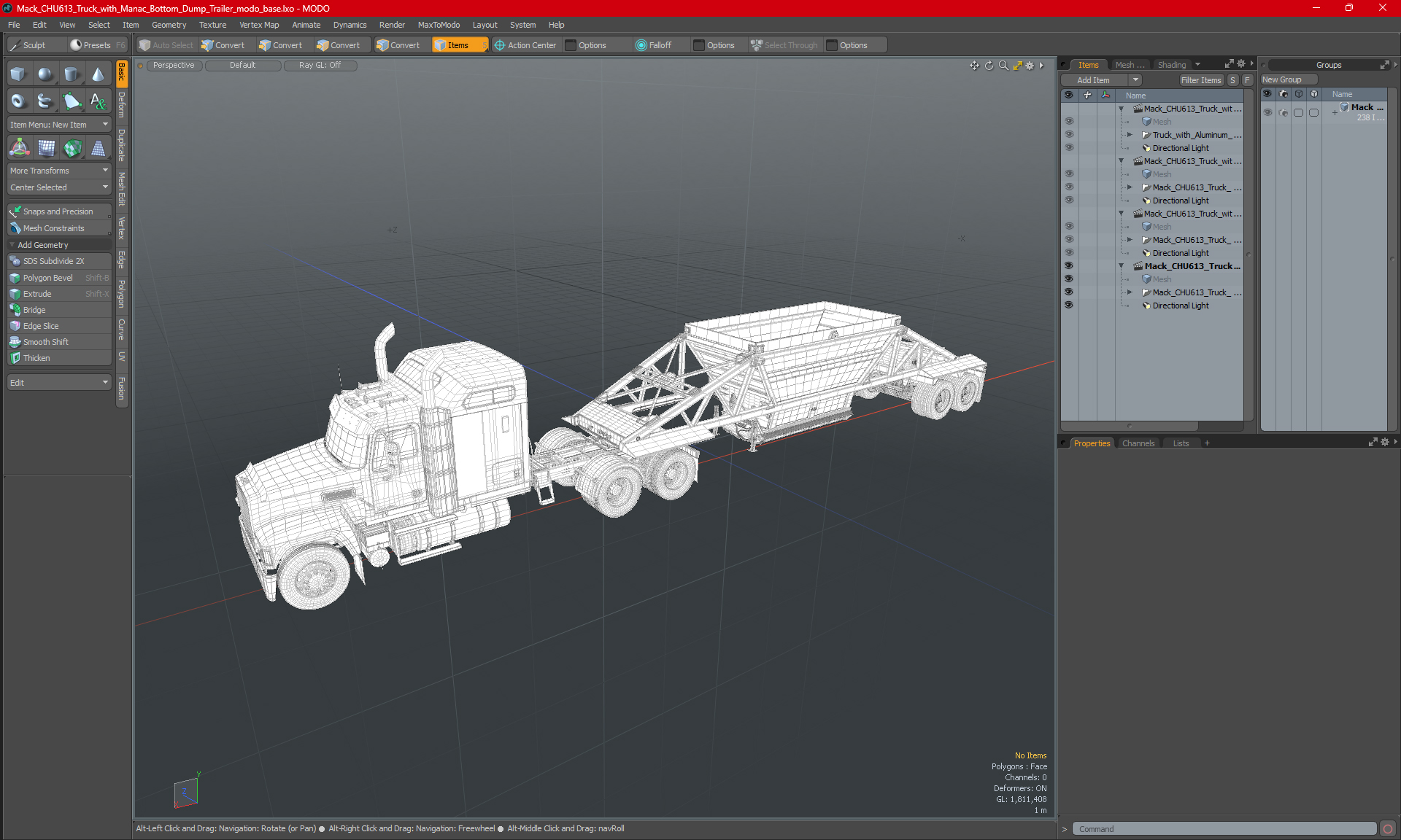 3D Mack CHU613 Truck with Manac Bottom Dump Trailer model