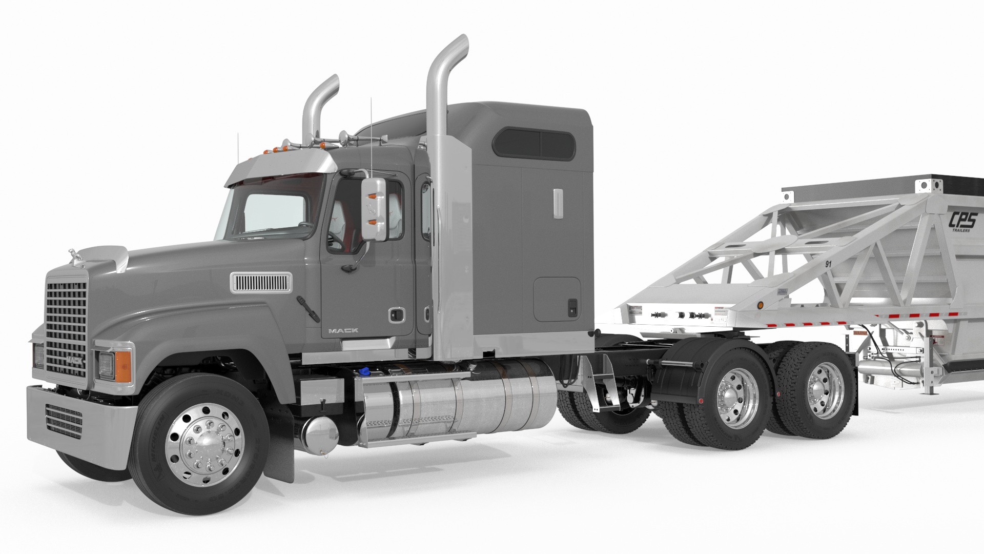 3D Mack CHU613 Truck with Manac Bottom Dump Trailer model