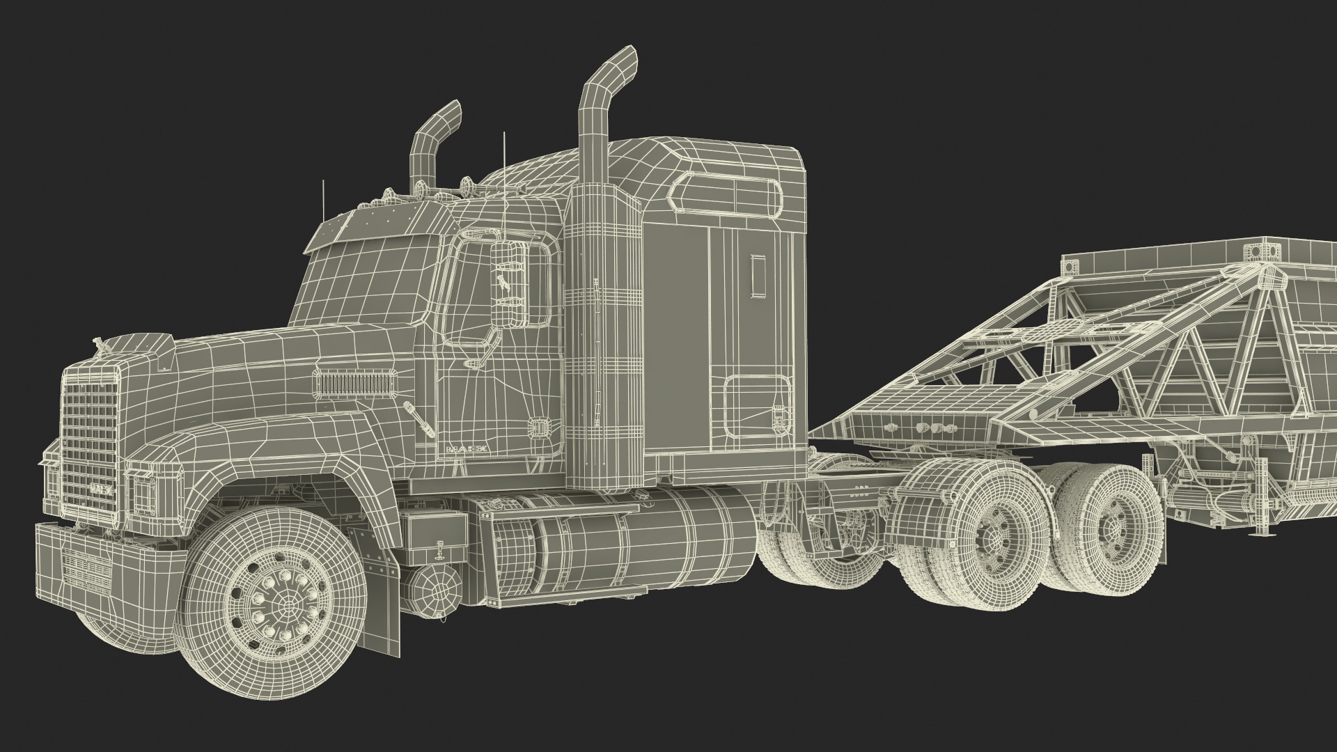 3D Mack CHU613 Truck with Manac Bottom Dump Trailer model