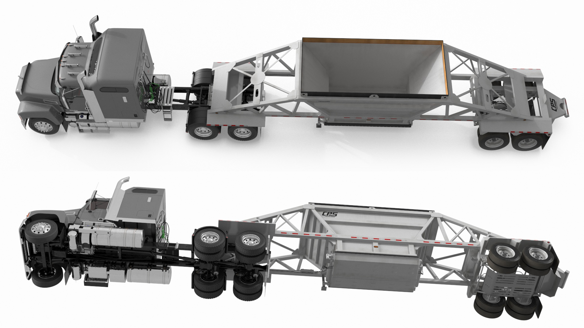 3D Mack CHU613 Truck with Manac Bottom Dump Trailer model