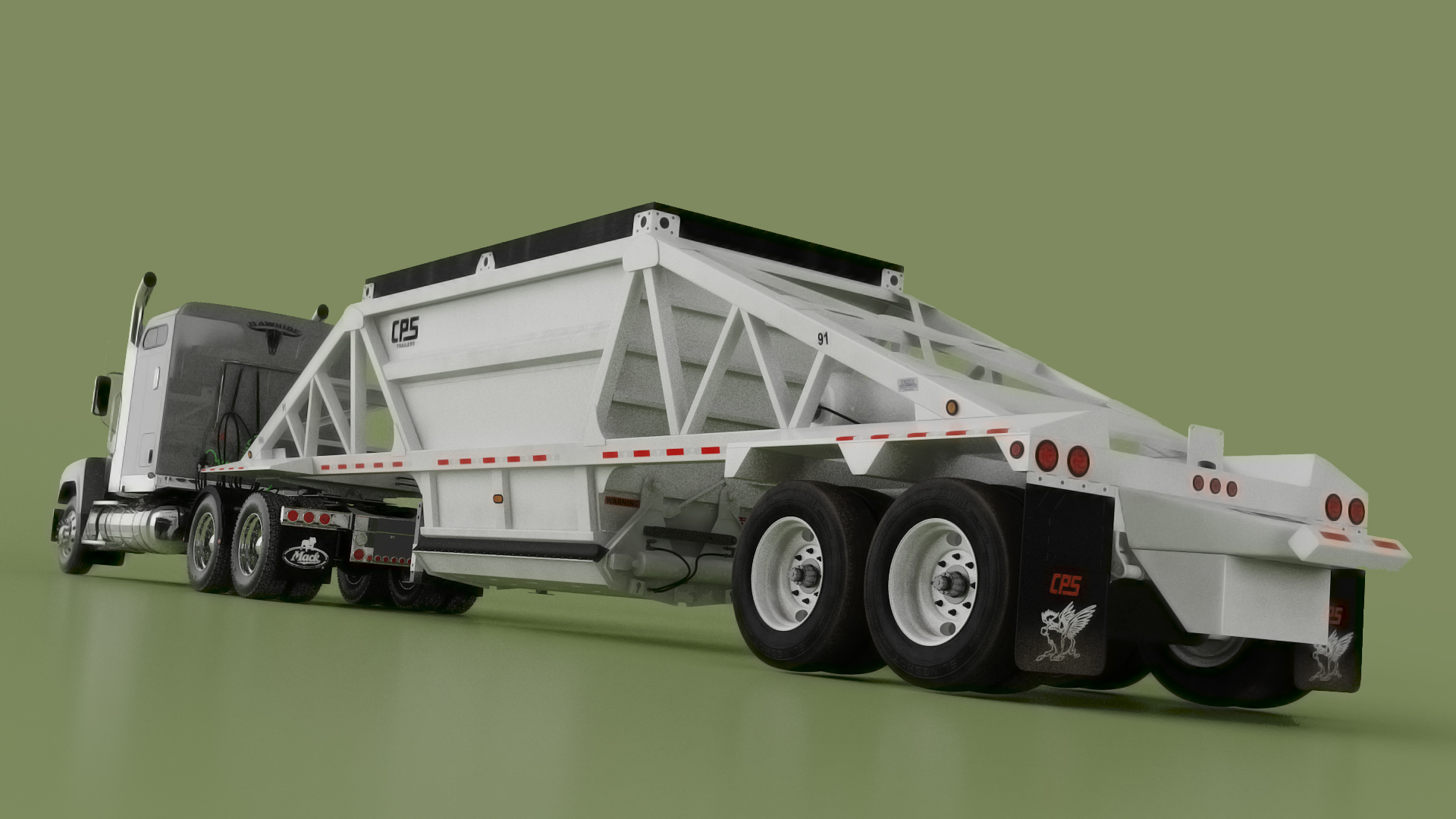 3D Mack CHU613 Truck with Manac Bottom Dump Trailer model