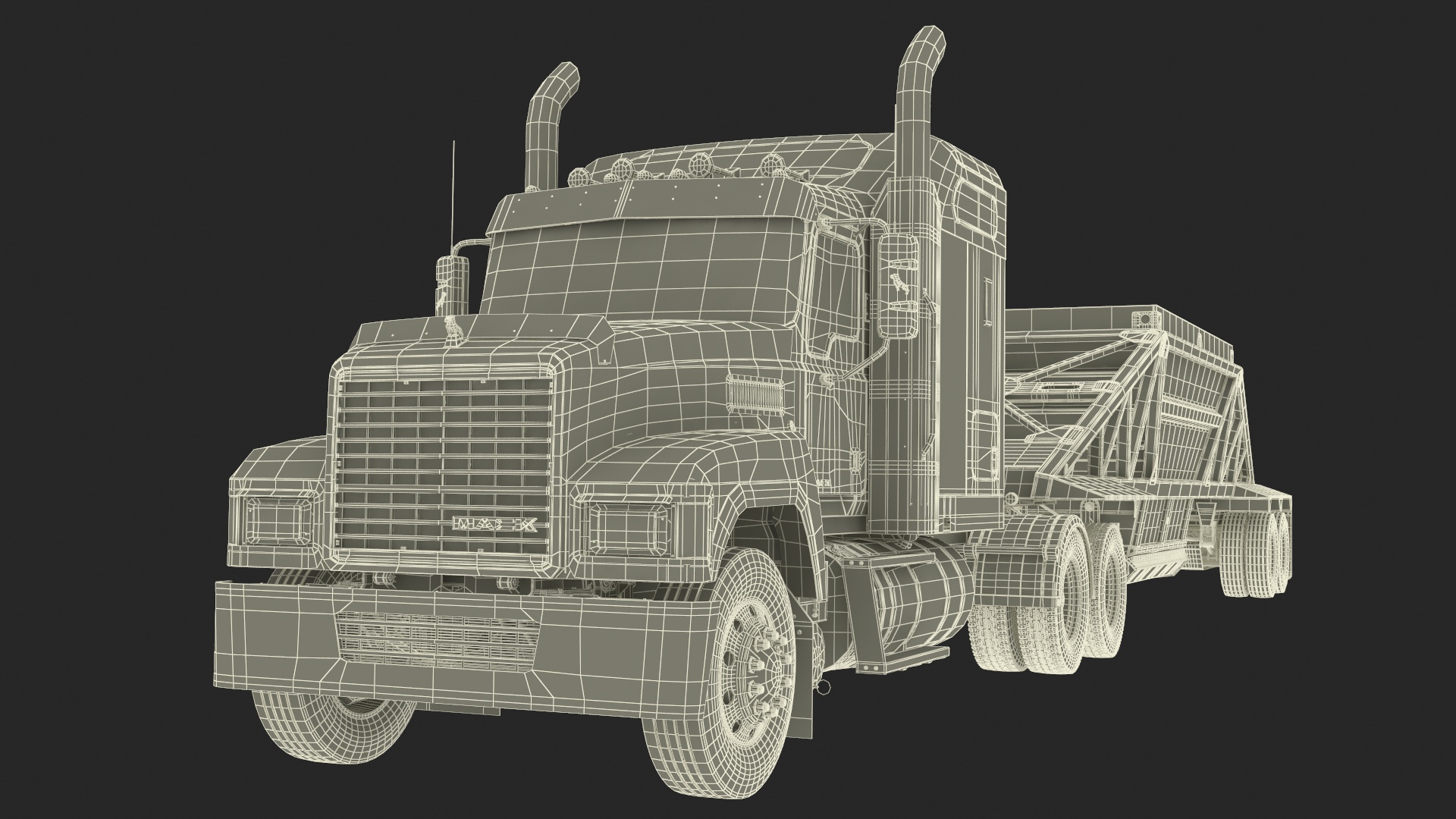 3D Mack CHU613 Truck with Manac Bottom Dump Trailer model
