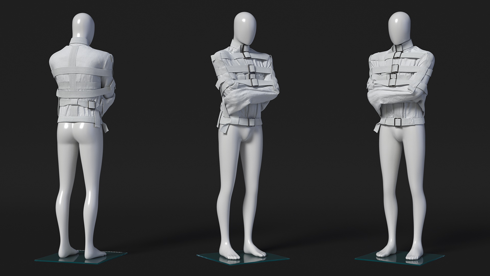 3D Straitjacket Mannequin Pose White model
