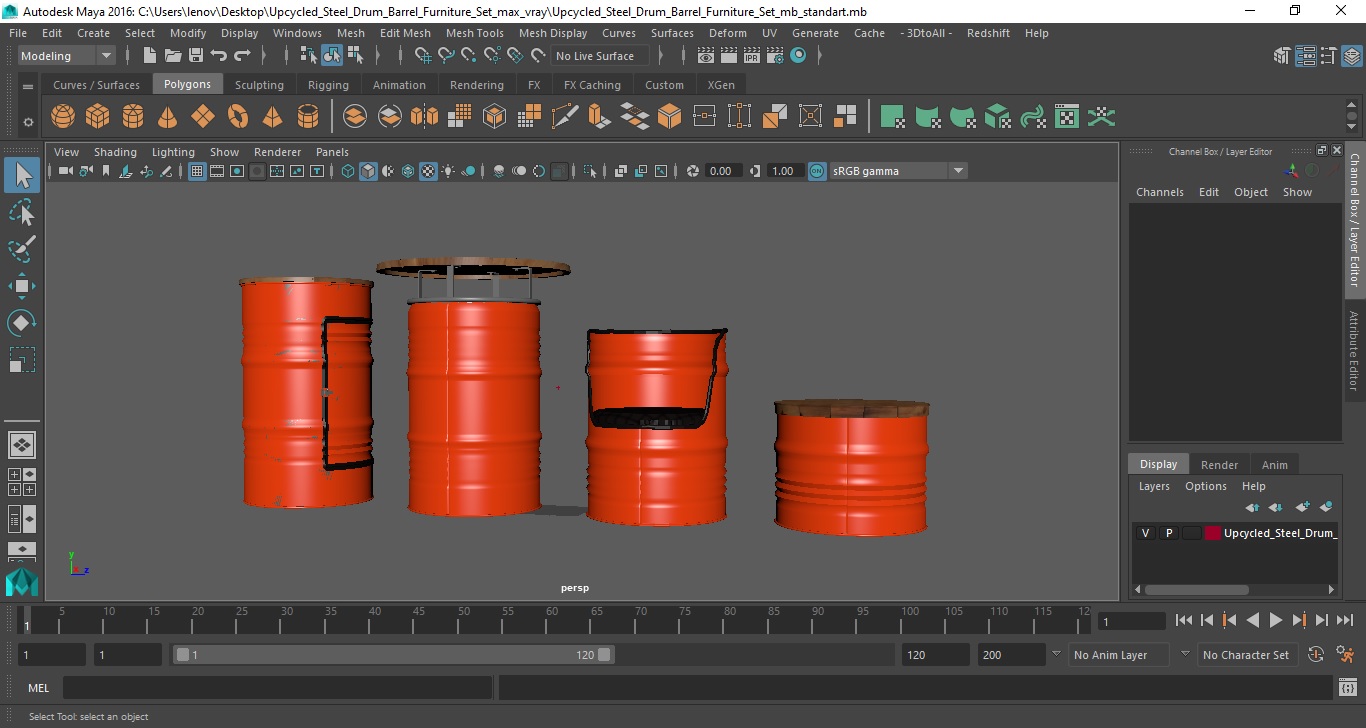 3D model Upcycled Steel Drum Barrel Furniture Set