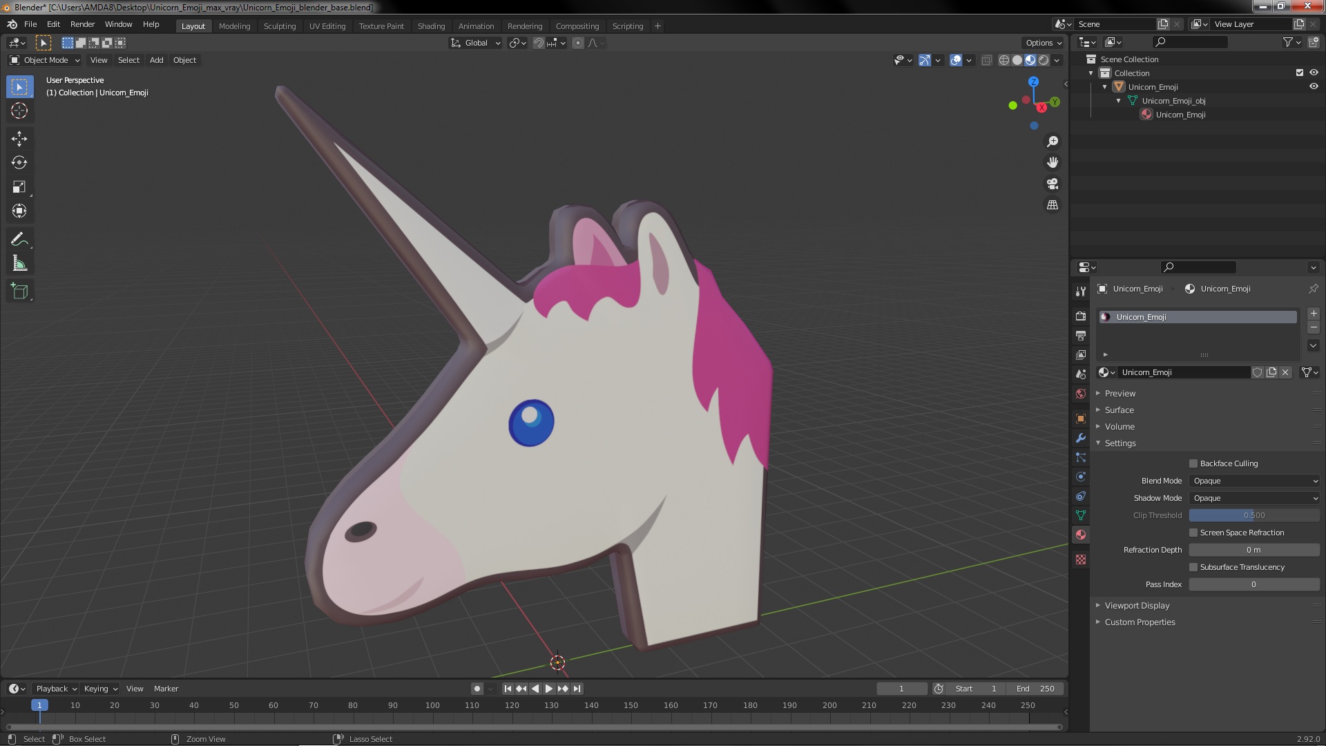3D Unicorn Emoji model