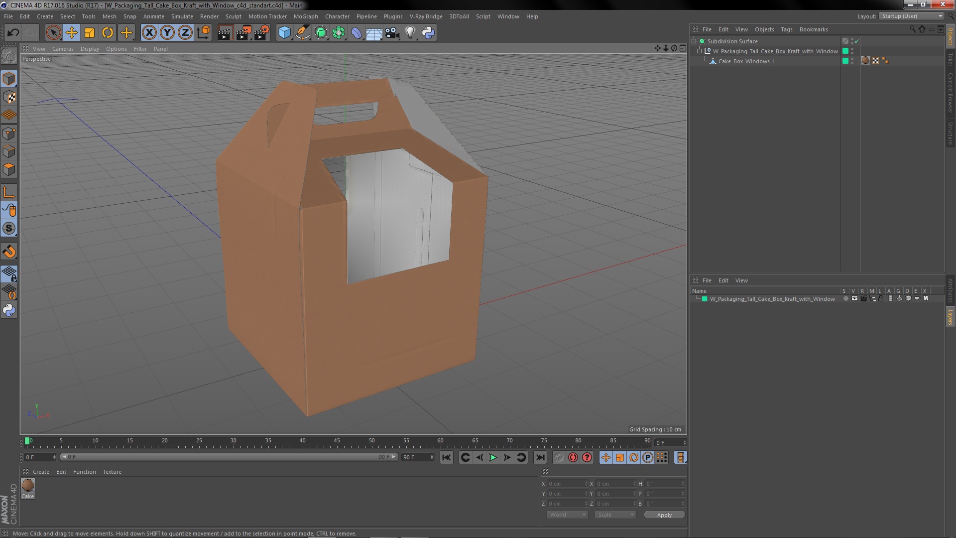 3D W Packaging Tall Cake Box Kraft with Window model