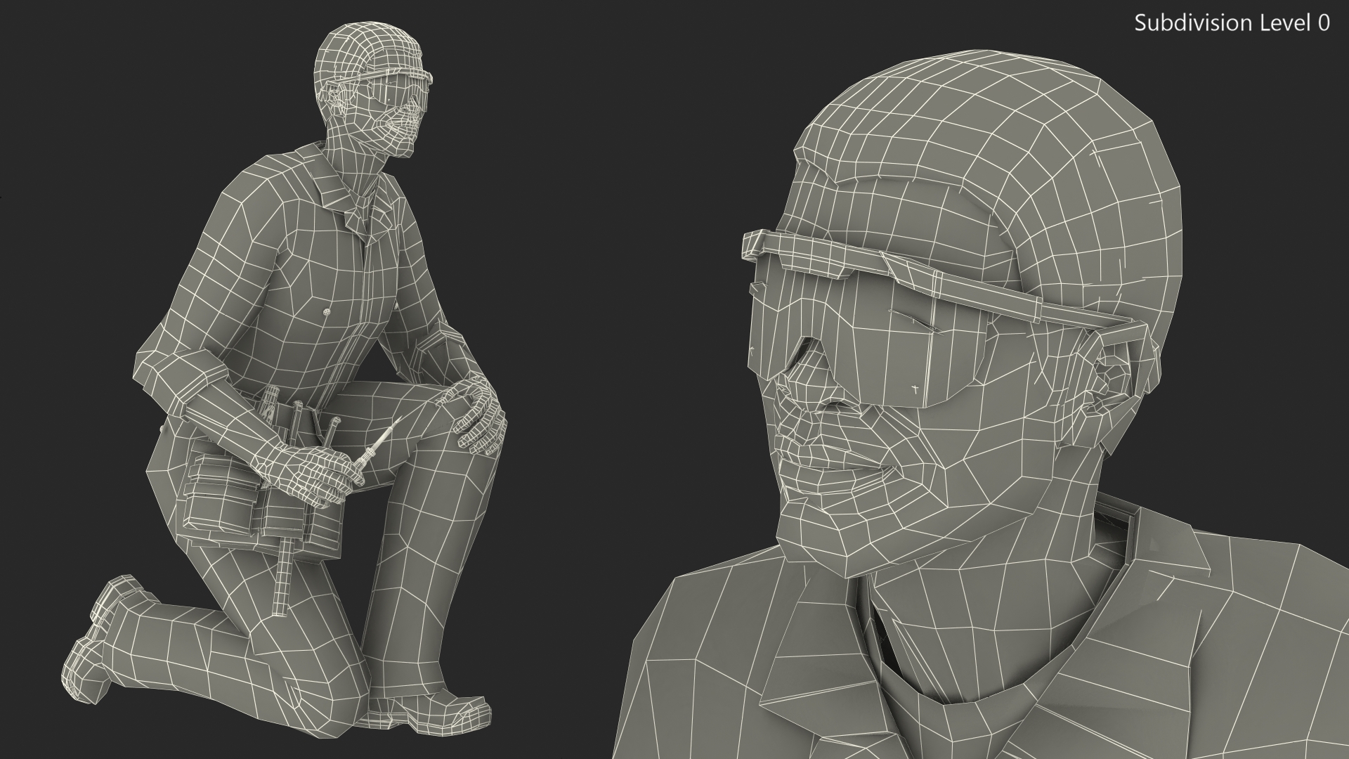 Dark Skin Black Man Electrician Inspecting Pose 3D