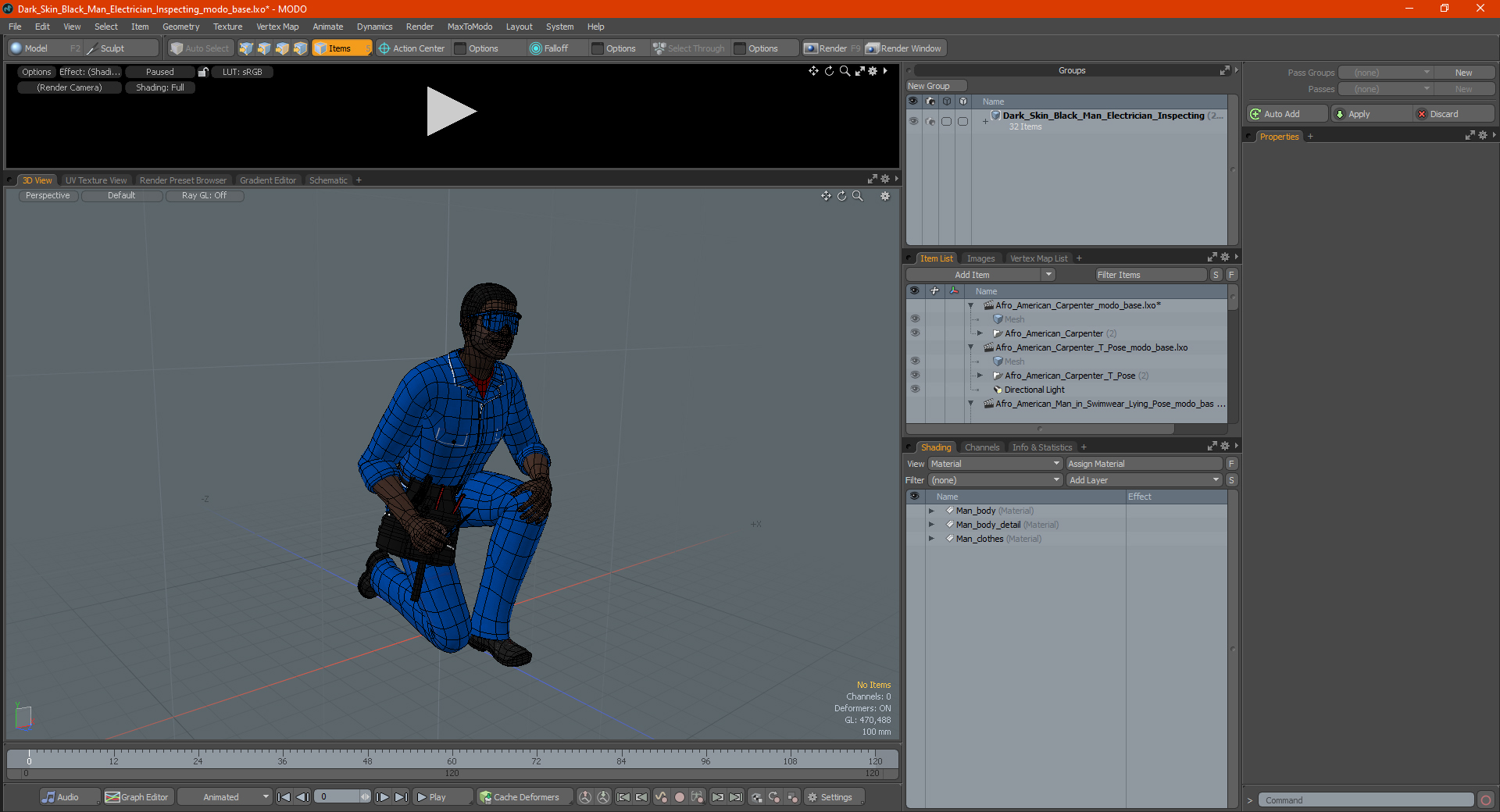 Dark Skin Black Man Electrician Inspecting Pose 3D