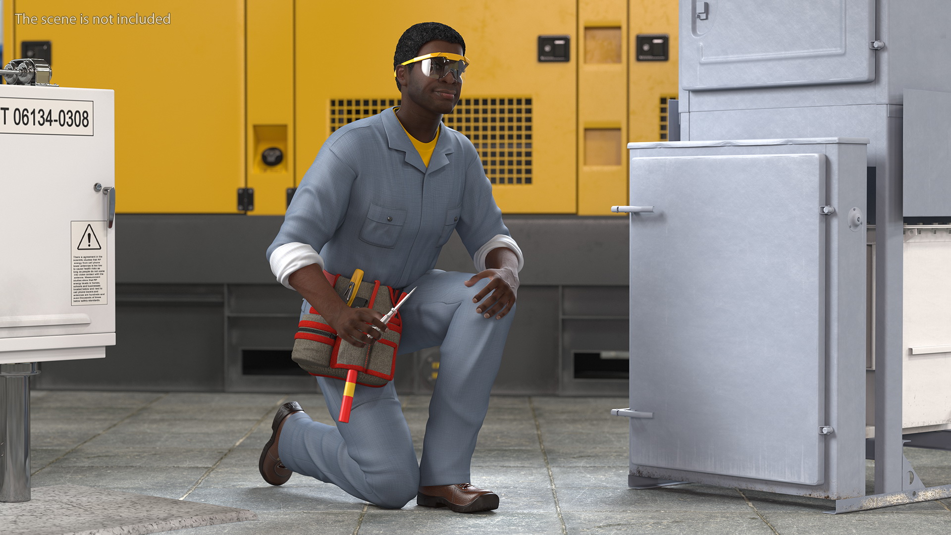 Dark Skin Black Man Electrician Inspecting Pose 3D