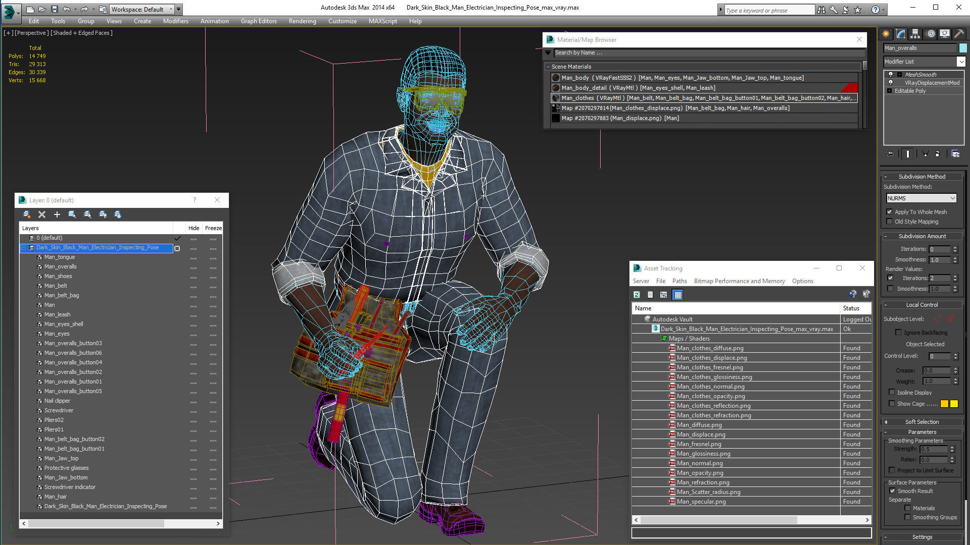 Dark Skin Black Man Electrician Inspecting Pose 3D