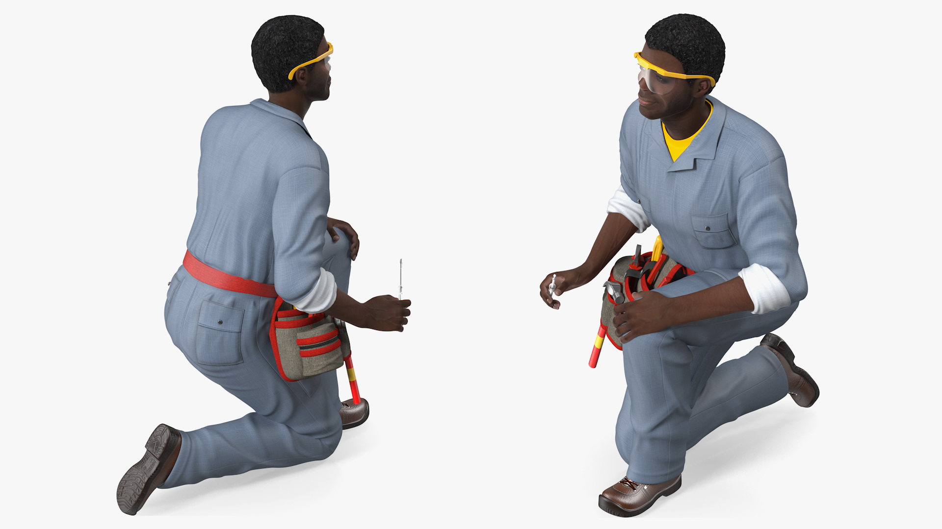 Dark Skin Black Man Electrician Inspecting Pose 3D