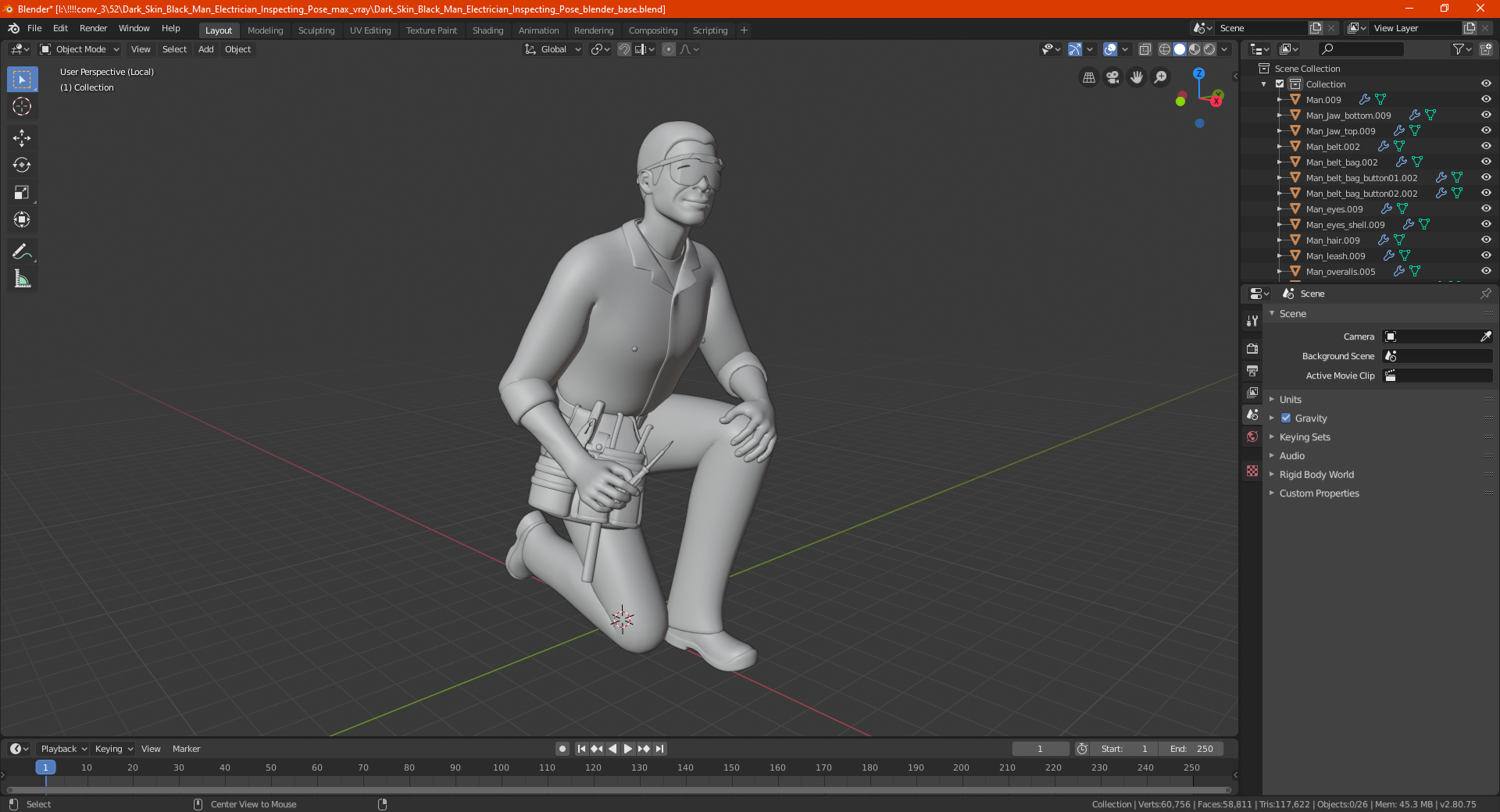 Dark Skin Black Man Electrician Inspecting Pose 3D