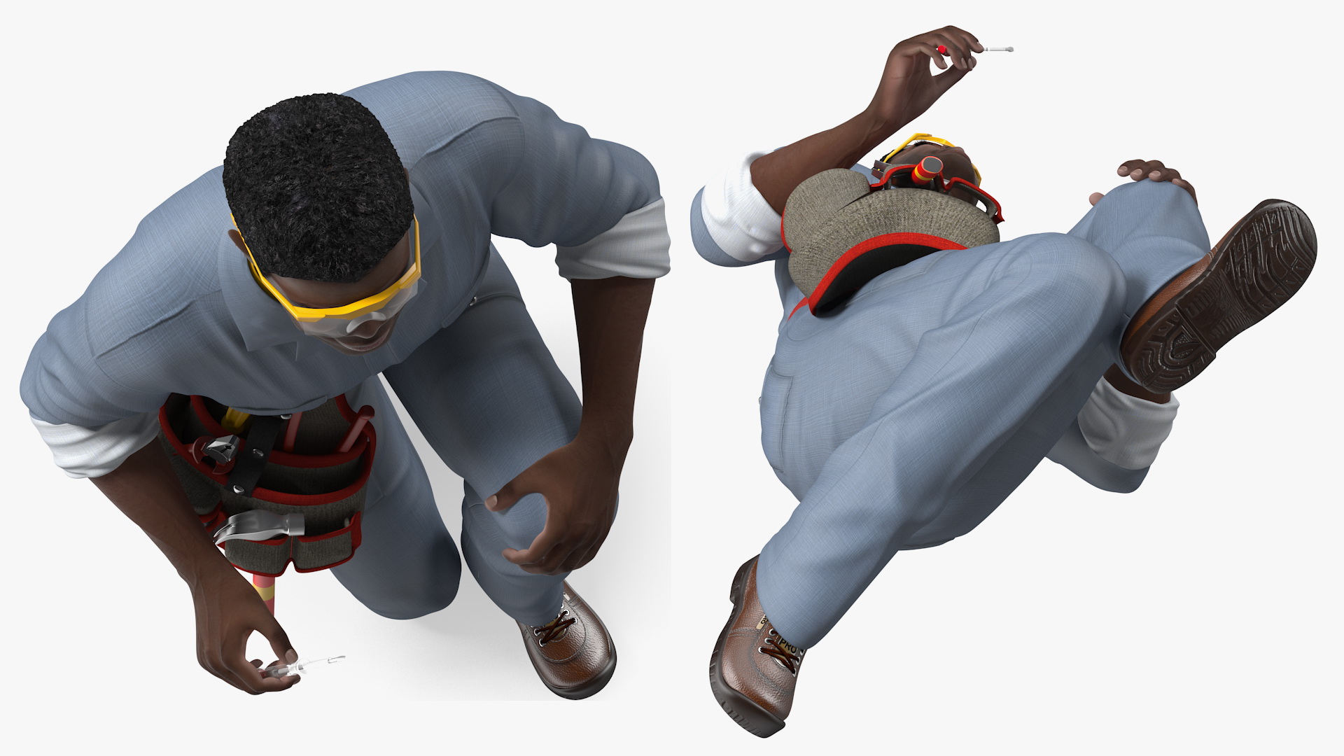 Dark Skin Black Man Electrician Inspecting Pose 3D