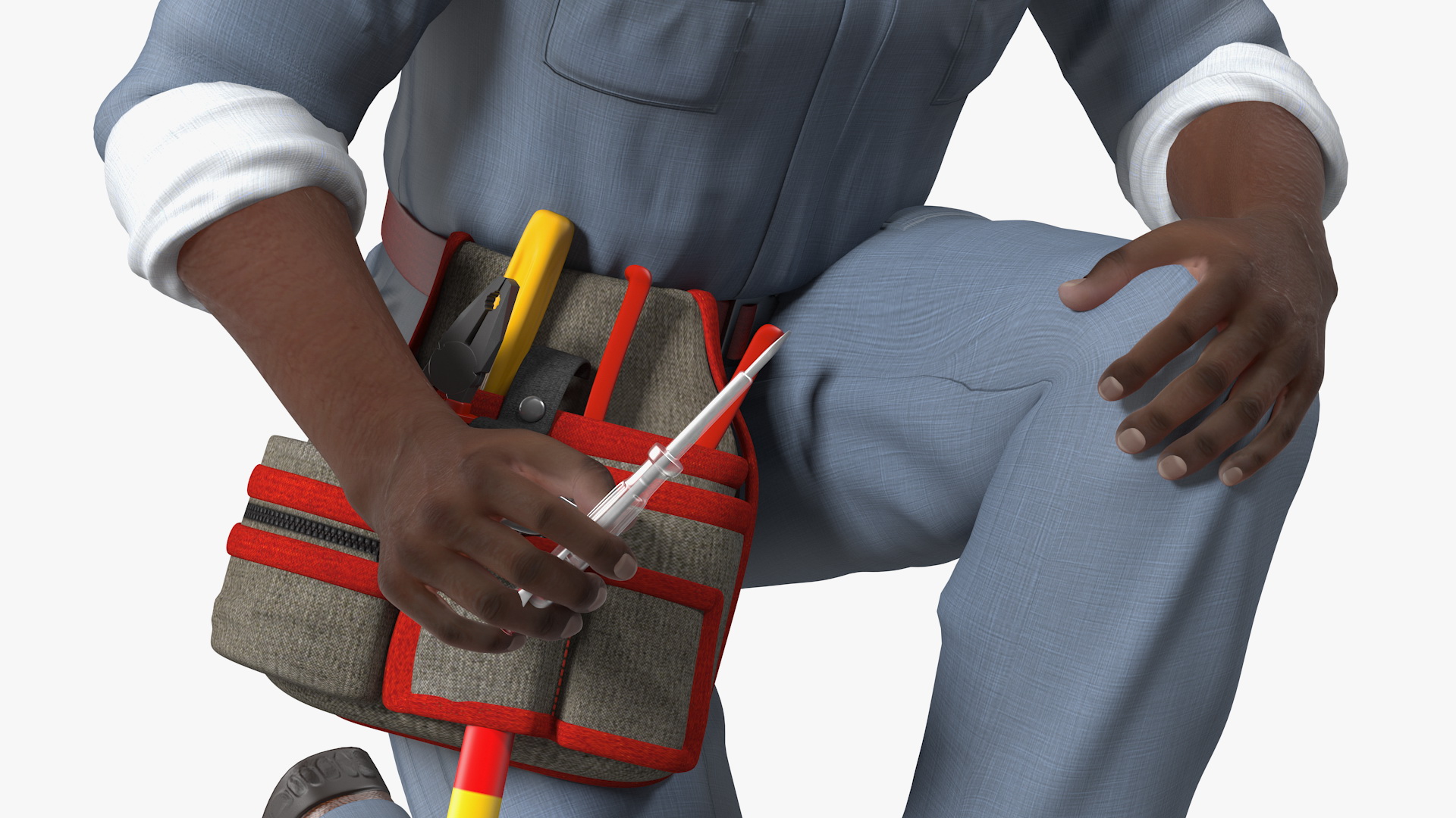 Dark Skin Black Man Electrician Inspecting Pose 3D