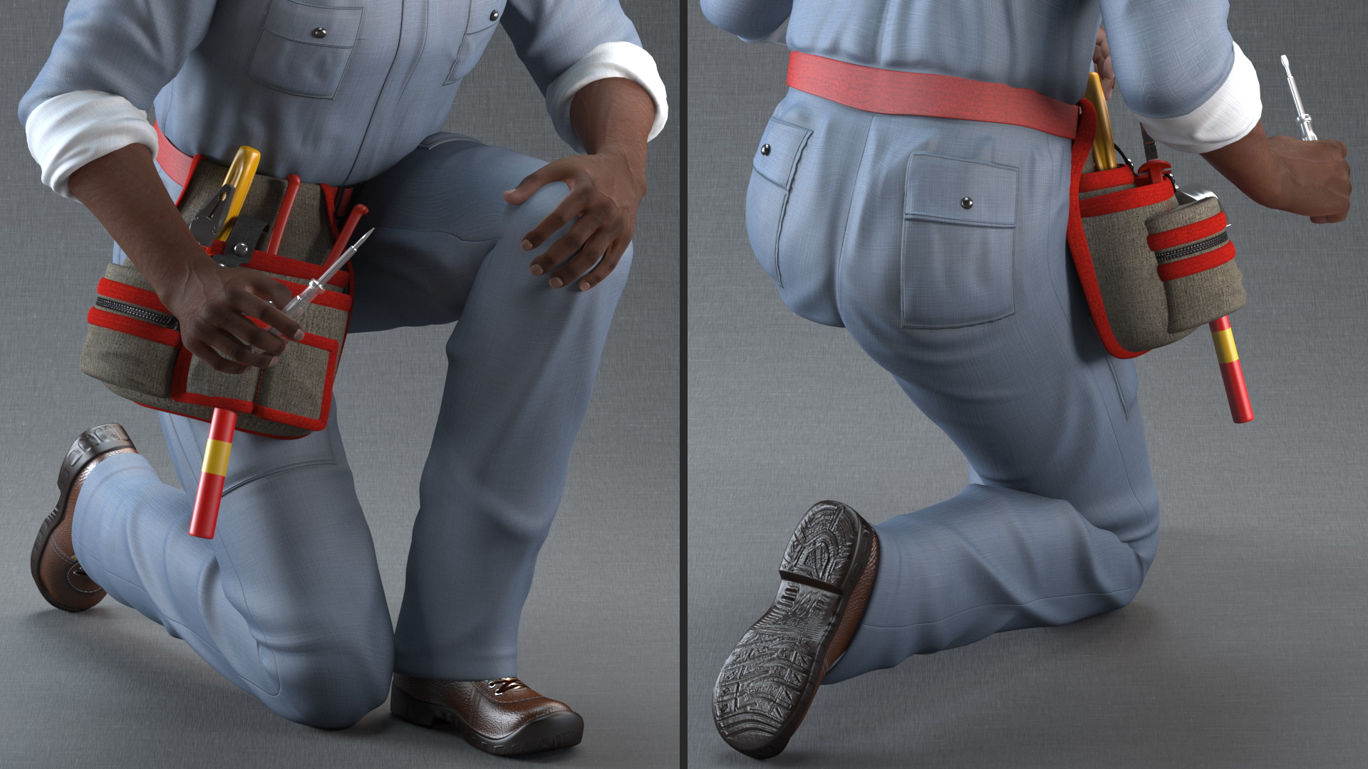 Dark Skin Black Man Electrician Inspecting Pose 3D