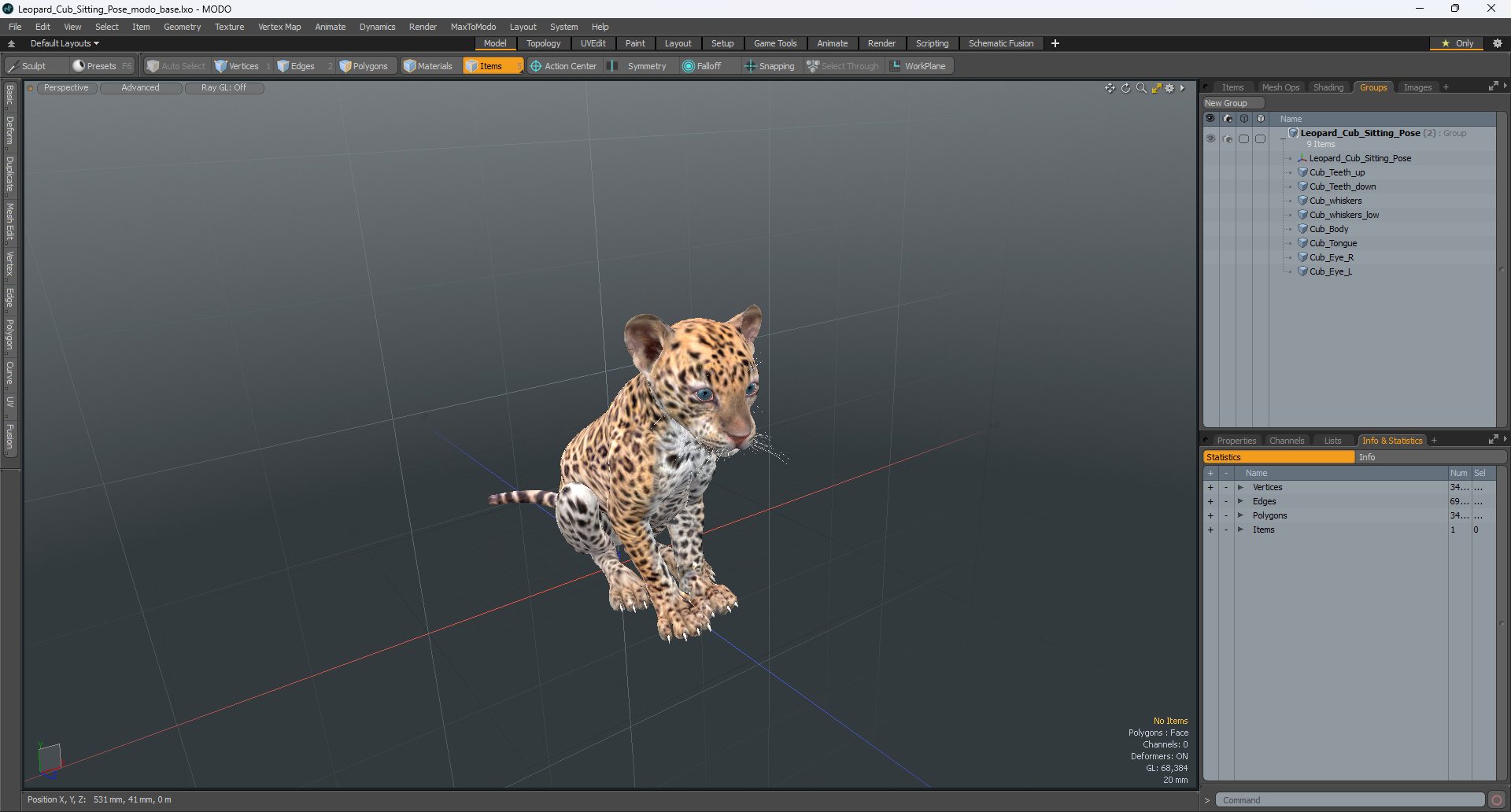 Leopard Cub Sitting Pose 3D model