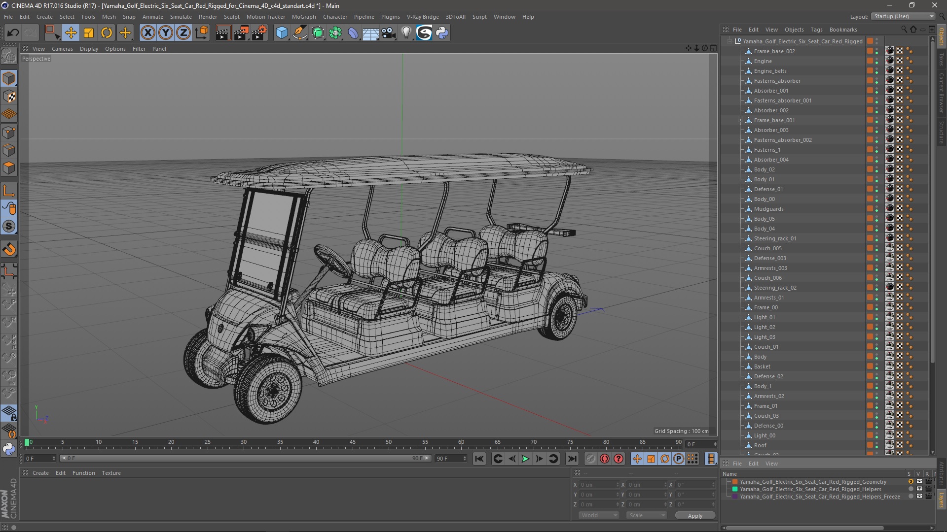 3D Yamaha Golf Electric Six Seat Car Red Rigged for Cinema 4D model