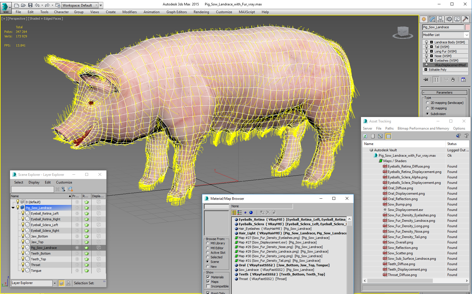 3D model Pig Sow Landrace with Fur