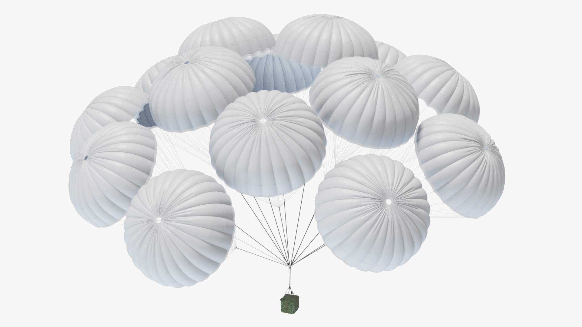 3D Cluster of Military Parachutes with Cargo