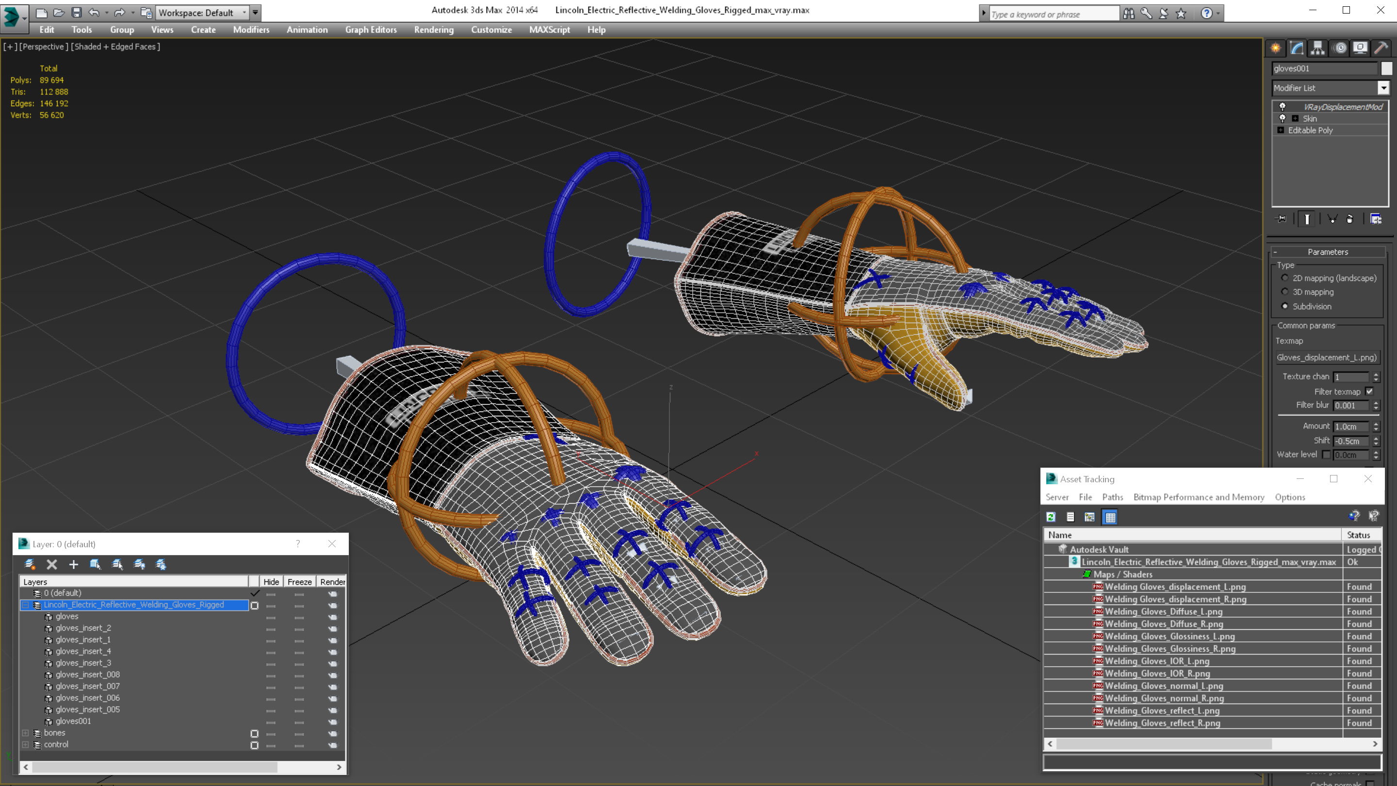 Lincoln Electric Reflective Welding Gloves Rigged 3D model