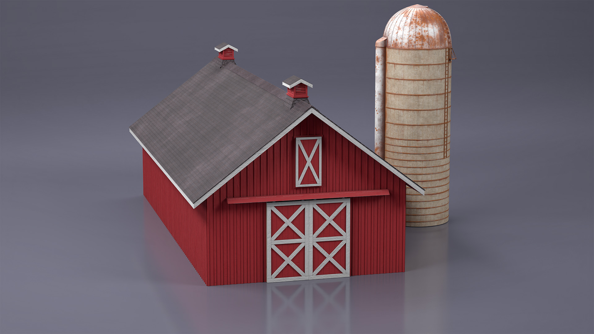 Barn Silo Red Old 3D