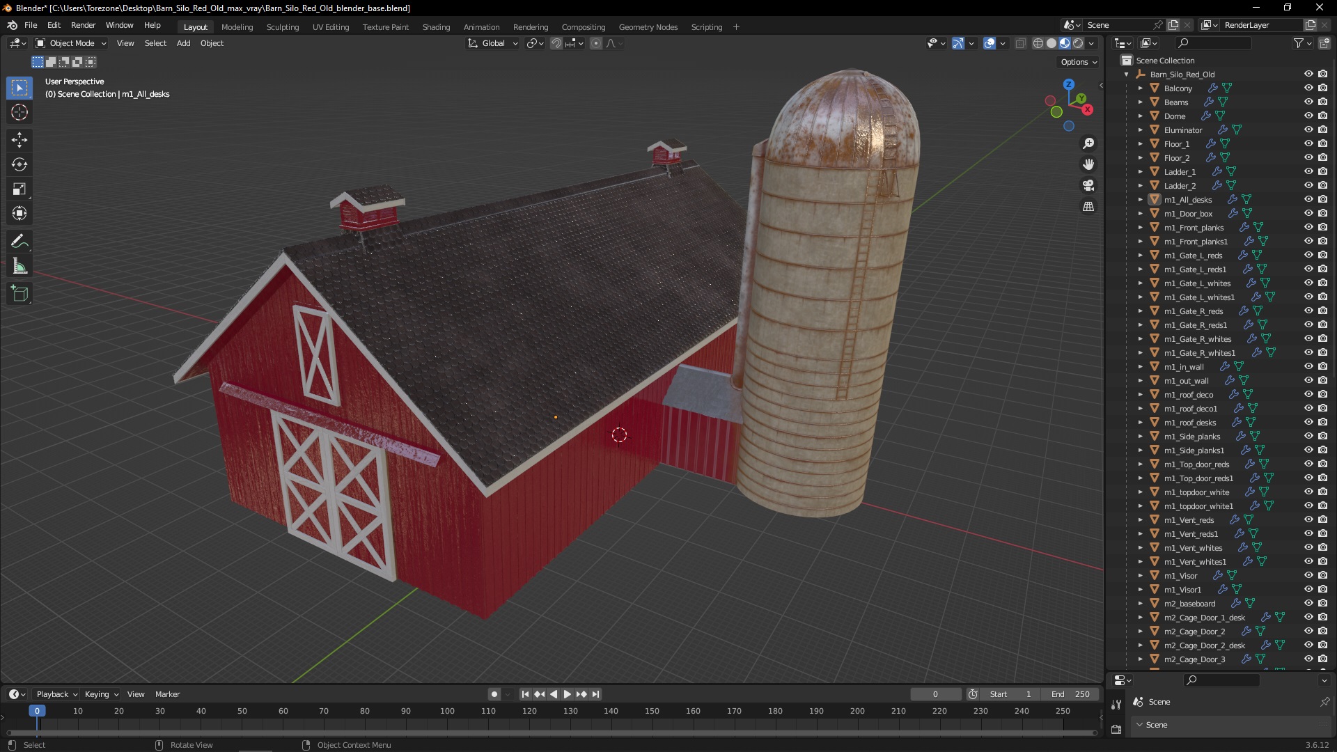 Barn Silo Red Old 3D