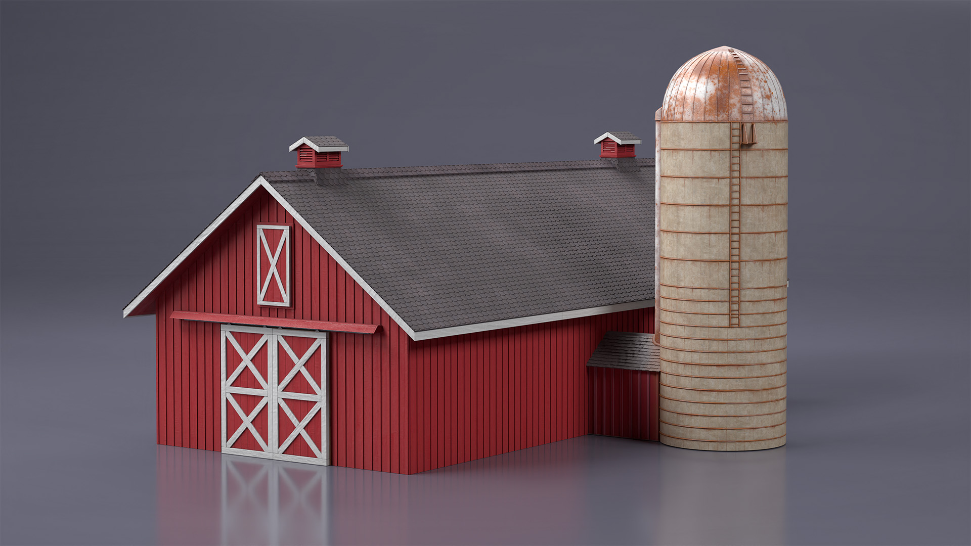 Barn Silo Red Old 3D