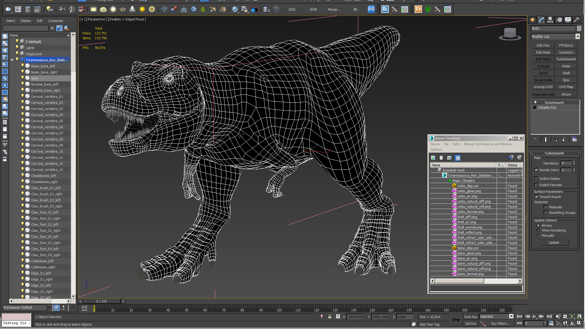 Tyrannosaurus Rex Skeleton with Skin Walking Pose 3D model